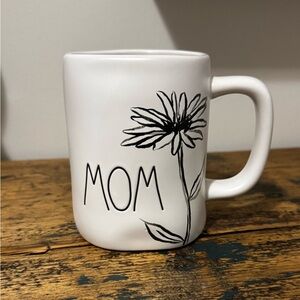 Rae Dunn White MOM Mug with Black Floral Design